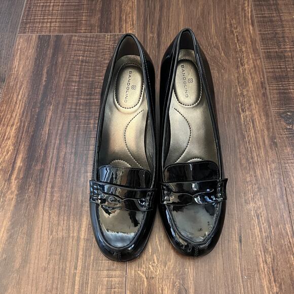 Like New! Bandolino Black Patent Academia Preppy Block Heeled Loafer Women 7.5 - Picture 4 of 8